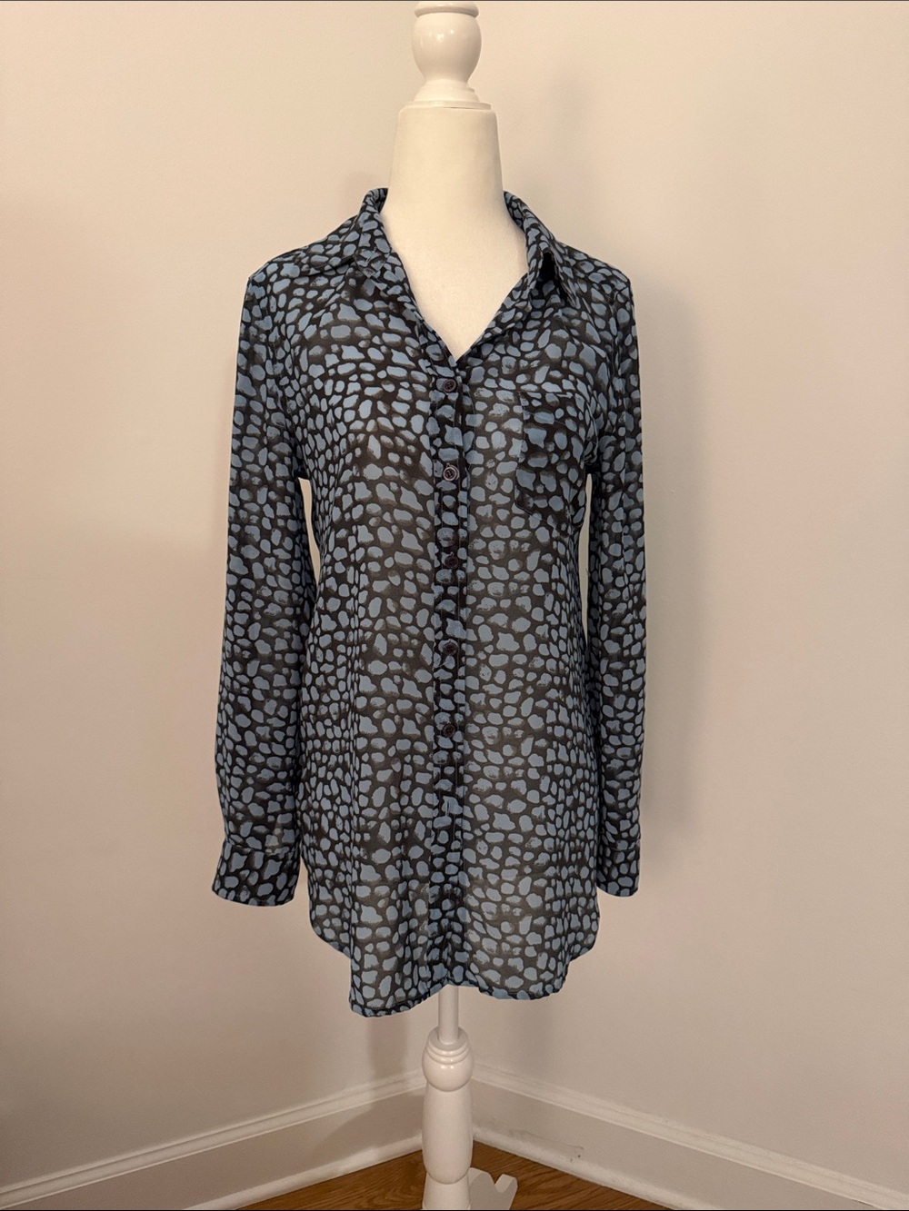 Moda International Blue and Black Speckled Button-Down Shirt